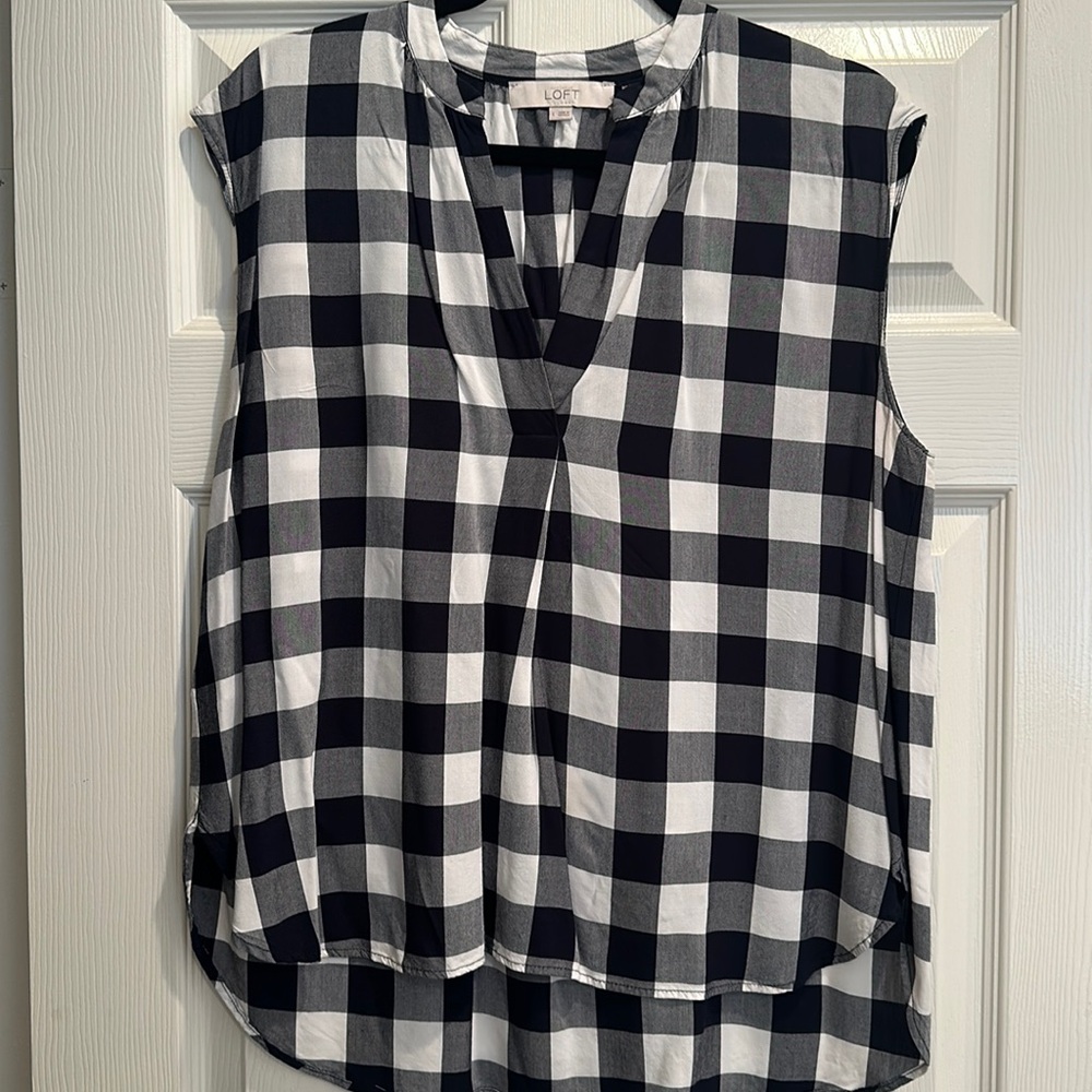 Navy and white gingham top from Loft